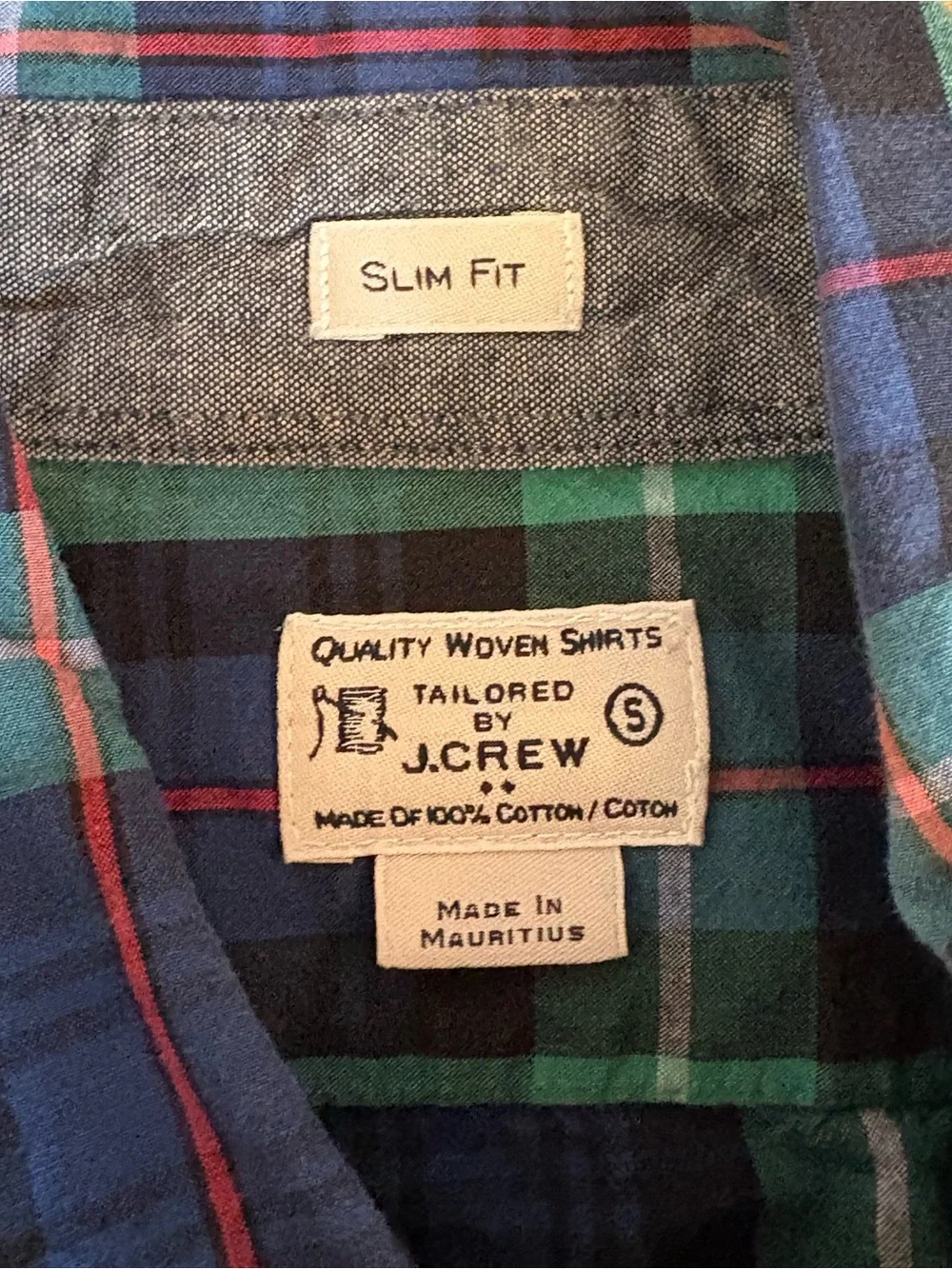 J. Crew Teal and Navy Plaid Long-Sleeve Button-Down Men’s Small, Slim Fit